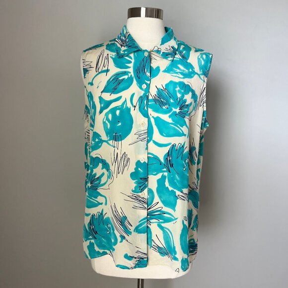 Vintage Women 100% Silk Blouse Floral Artsy Nature-Inspired Size 16 - Picture 8 of 16